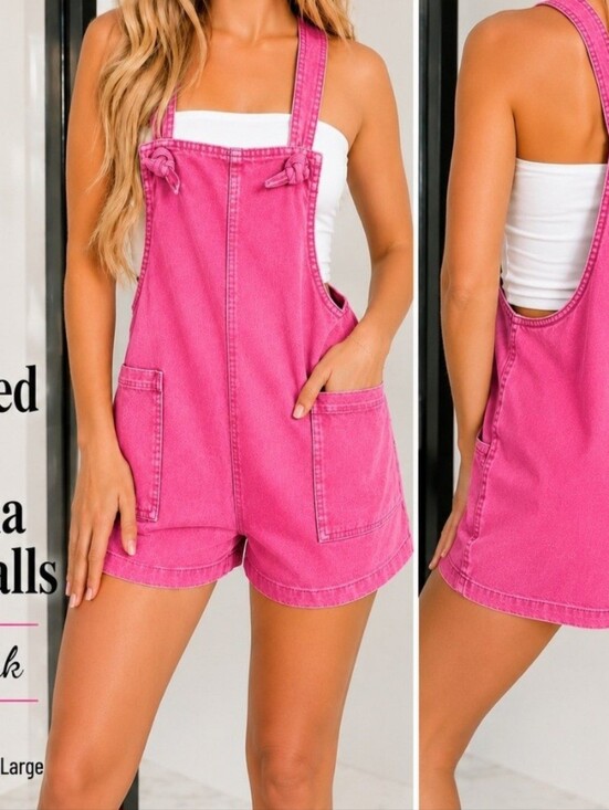 Zenana Outfitters Pants - Zenana Mineral Wash Knot Strap Hot Pink Romper Summer Jumpsuit S, M  NWT